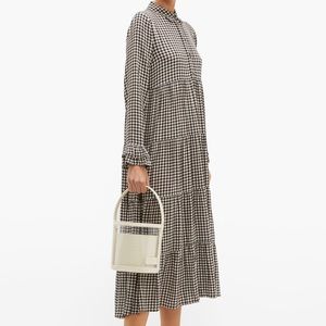 Ganni gingham crepe tiered maxi dress